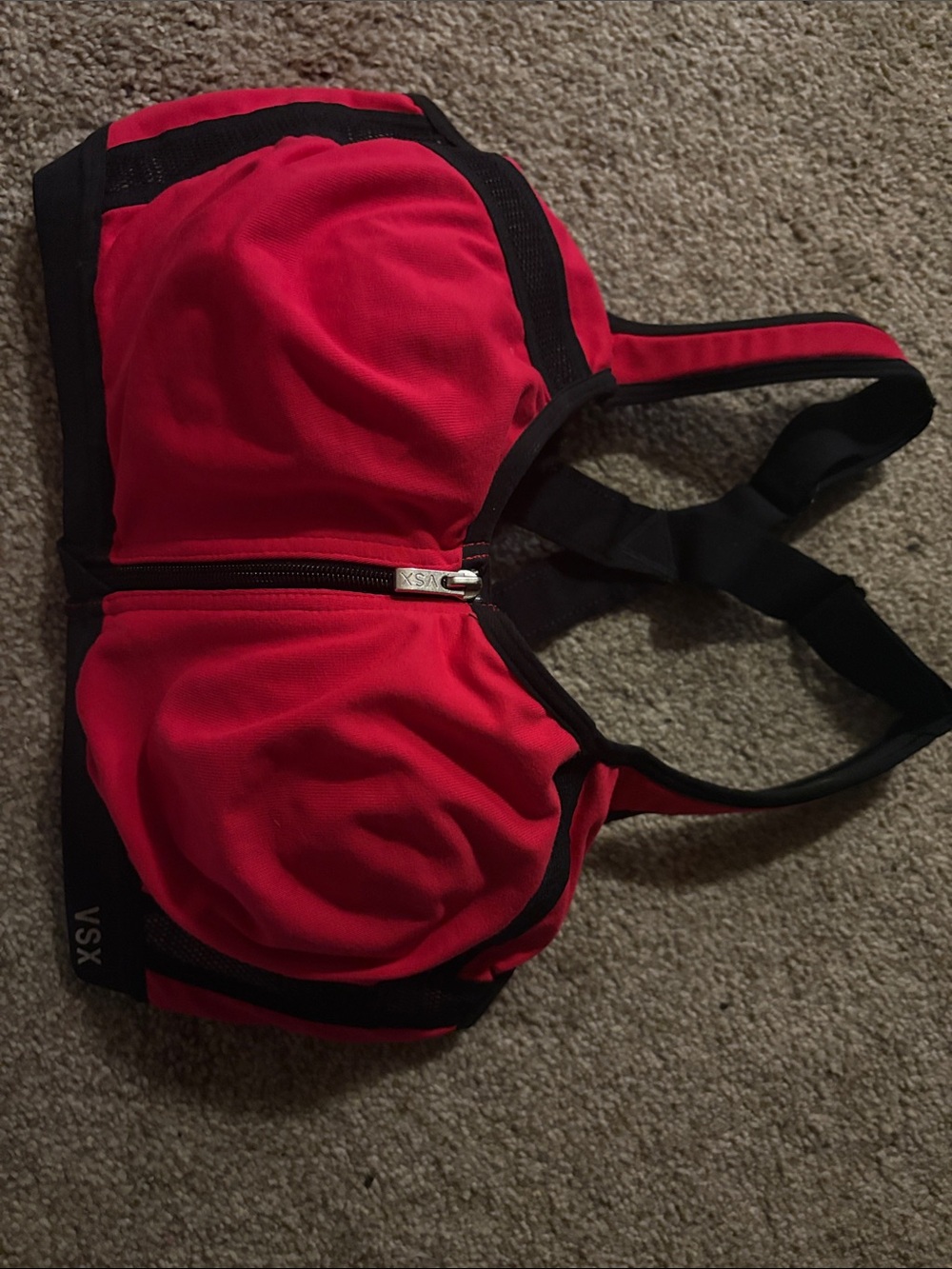 VSX Red and Black Front-Zip High-Impact Sports Bra